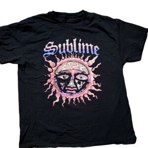 Sublime Black Graphic Band Tee with Pink & Purple Sun